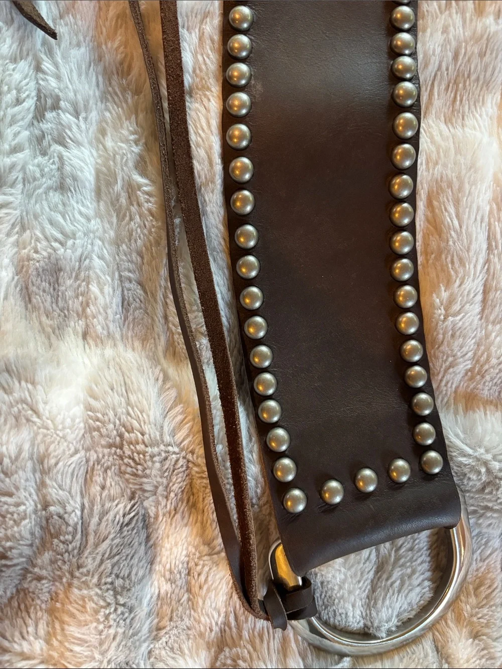 Genuine Brown Studded Leather Waist Belt with Rings and adjustable Ties